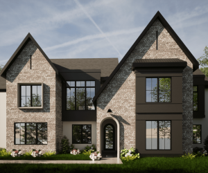 front view of modern style house in brick wall - custom home builders